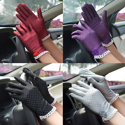 #ad Women Sunscreen Gloves Cute Dot Lace Patchwork Thin Touch Screen Driving Gloves‖ $3.60