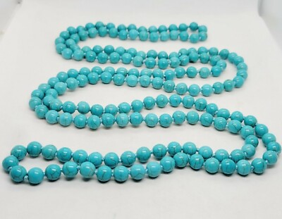 #ad Turquoise Colored Dyed Stone ball Necklace EXTRA LONG 60quot; $24.30