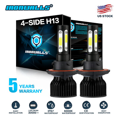 #ad LED Headlight Kit H13 6000K 4 Side Bulbs High Low Beam for Chevy Cruze 2011 2016 $22.99