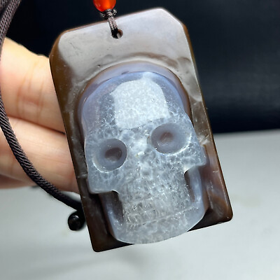#ad 66g Natural Crystal Specimen. Agate. Hand carved. The Exquisite Skull Pendant.QD $79.99