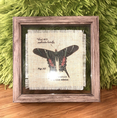 #ad Black swordtail Butterfly Art On Cloth Fig 263 Wood Framed 7X7quot; wall decor $14.99