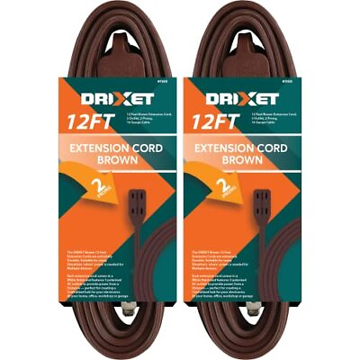 #ad 12 Feet Brown Extension Cord 3 Outlet 2 Prong 16 Gauge Cable 3 Receptacle Cube T $28.29