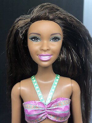 #ad Beach Nikki Barbie Doll Swimsuit FLAT FEET Crimped Hair African for OOAK Repaint $14.99