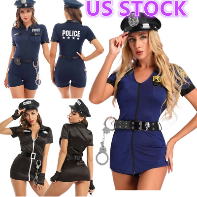 #ad US Women#x27;s Dirty Cop Mini Dress Halloween Officer Outfits Police Cosplay Costume $8.82