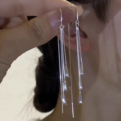 #ad Women Silver Plated Waterdrop Tassel Threader Dangle Drop Earrings Fashion TH3 $5.95