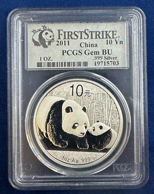 #ad 2011 China 10 Yuan 1 oz Silver Panda PCGS Gem BU First Strike. $49.00