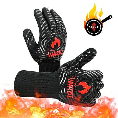 #ad 2x 1472℉ Extreme Heat Resistant Cooking Oven Gloves Silicone Grill BBQ Mitts $15.79