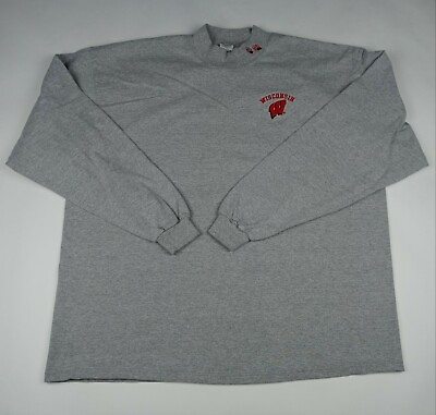 #ad Wisconsin Badgers Long Sleeve T Shirt NCAA Gray Men#x27;s Size 2XL $15.00