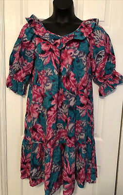 #ad Vtg Hilo Hattie Womens Hawaiian Original Dress Medium Ruffle Tropical Tiki $29.99