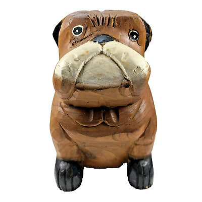 #ad Vintage Wood Hand Carved Dog Bulldog 8quot; $29.00