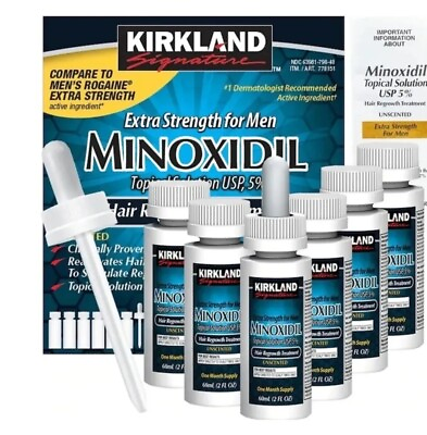 #ad 6 Month MINOXIDIL Supply Mens 5% Extra Strength HAIR REGROWTH Six 2 OZ Bottles $29.92