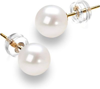 #ad 14K Gold White Freshwater Pearl Stud Earrings AAAA Quality Perfect Gift $53.20