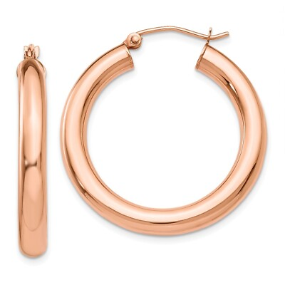 #ad 4mm x 30mm Polished 14k Rose Gold Large Round Tube Hoop Earrings $475.98