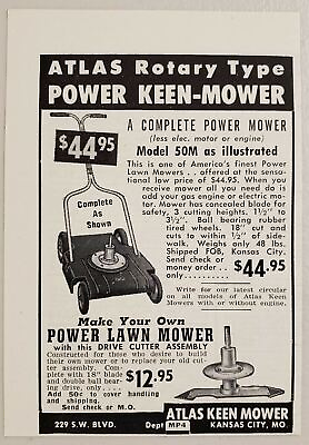 #ad 1952 Print Ad Atlas Rotary Power Lawn Mowers Model 50M Keen Mower Kansas CityMO $8.38