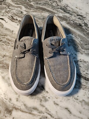 #ad Sperry Top Sider Mens Bahama Ii Gray Canvas Boat Shoes Size 9 Near Mint $24.99