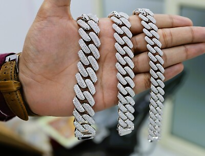 #ad 925 Sterling Silver Real Miami Cuban Link Bracelet For Men#x27;s Real Moissanite $271.83