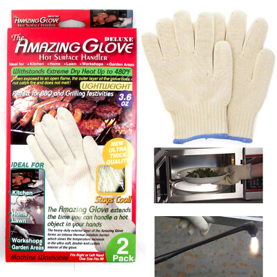 #ad 2 Heat Proof Oven Mitt Gloves Resistant Cooking Kitchen 48 F Hot Surface Handler $9.42