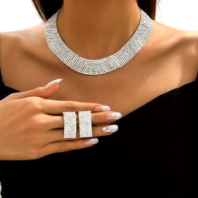 #ad 3pcs Luxury Shining Rhinestone Earrings Necklace Jewelry Set Gift Women Gift New $23.98