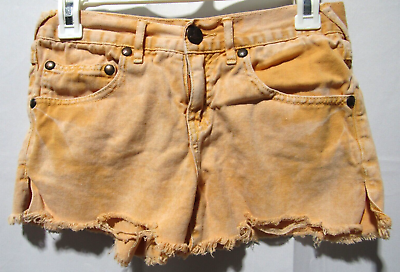 #ad Free People Orange Dye Distressed Raw Hem Shorts Cutoff Denim Women#x27;s Size 24 $15.99