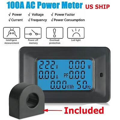 #ad 100A AC LCD Digital Volt Watt Power Voltage Meter Monitor KWh Voltmeter Ammeter $15.95
