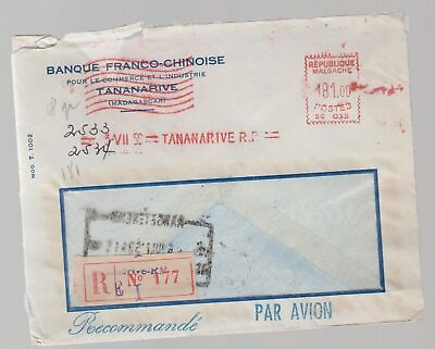 #ad 1958 Madagascar airmail Metered Cover French Chinese Bank $7.99
