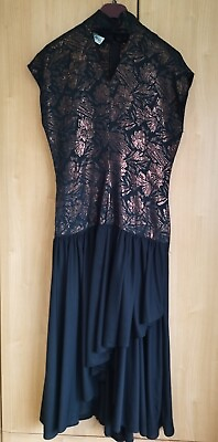 #ad Ladies Evening Dress Shelana London Size 12 Black Metallic Flower Pattern GBP 20.00