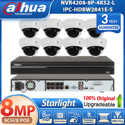 #ad NEW Dahua 8CH 8 POE NVR 8MP Starlight Dome MIC Security IP Camera System Lot $179.55