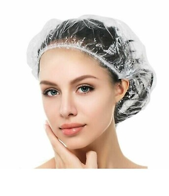 #ad 100pcs Disposable One off Hotel Home Shower Bathing Clear Hair Elastic Caps Hats $5.89