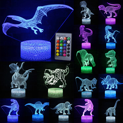 #ad 3D Dinosaur LED Night Light 16 Colors Table Desk Lamp Kids Toy Christmas Gift $17.85