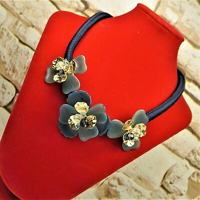 #ad BRAIDED CORD RESIN Choker Dark Blue Fancy Floral Party Necklace Gift For Women $89.00