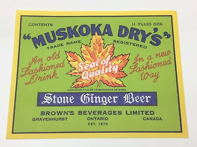 #ad Gravenhurst Ontario Muskoka Dry Brown Beverage Stone Ginger Beer Soda Label C022 $17.00