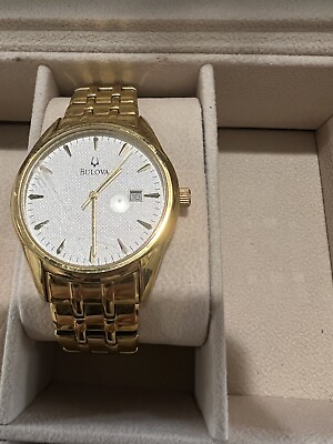 #ad Men’s Accutron White Face Gold Band Watch $250.00