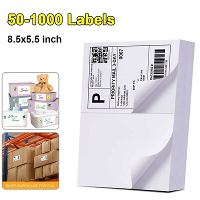 #ad 50 1000 Shipping Labels 8.5x5.5 Half Self Self Adhesive Sticker 2 Per Sheet $11.90