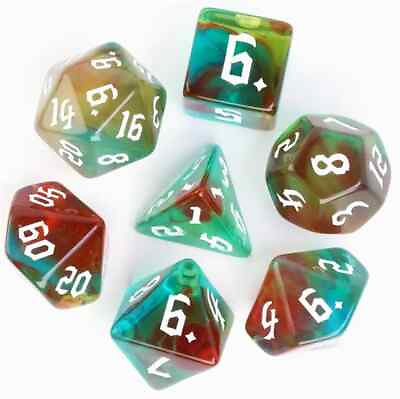 #ad Red Green Blue Yellow Polyhedral Dice Set of 7 Acrylic D20 $6.14