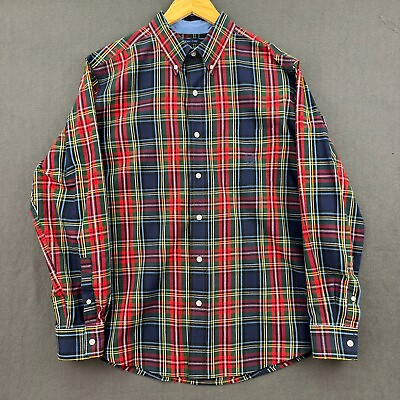 #ad Chaps Easy Care Shirt Mens Large Red Plaid Long Sleeve Button Up Cotton Blend $17.95