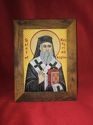 #ad 5x7 Embroidered Saint Nectarios of Aegina Byzantine Orthodox Christian Icon $60.00