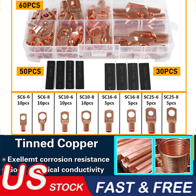 #ad 140PCS Copper Wire Ring Terminal Lug SC Battery Welding Bare Connectors Set Kit $8.99