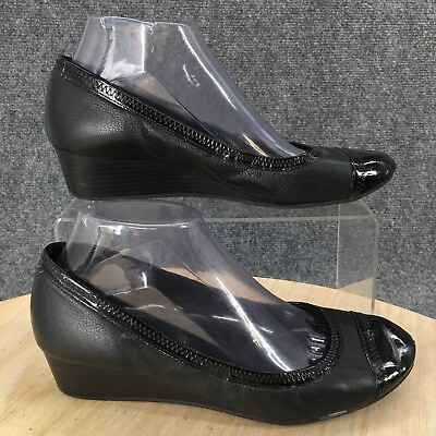 #ad Cole Haan Shoes Womens 8 B Elsie Pump Wedge Slip On D41737 Black Leather Cap Toe $16.20