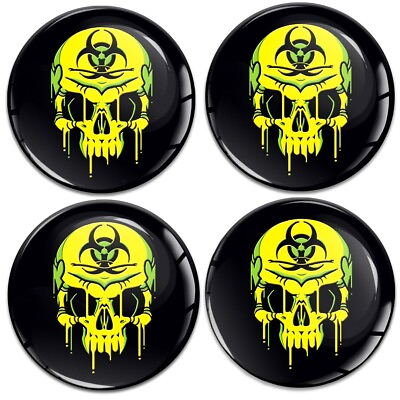 #ad 4 x 65mm Silicone Stickers For Wheel Center Centre Hub Caps Skull Yellow $10.99