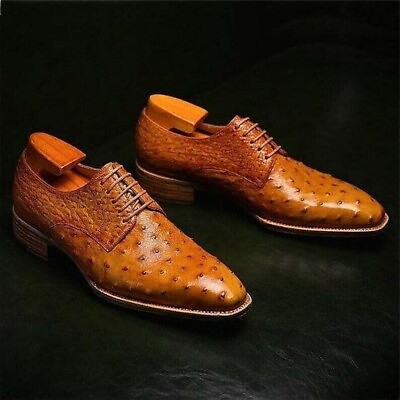 #ad Men Handmade Tan Pattern Calf Leather Formal Dress Shoes Oxford Office Shoes $159.99