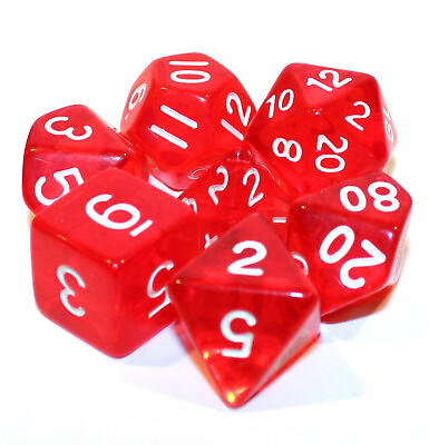 #ad NEW 7 Piece Polyhedral Dice Set Fire#x27;s Glow Translucent Red Red Dice Bag $11.95