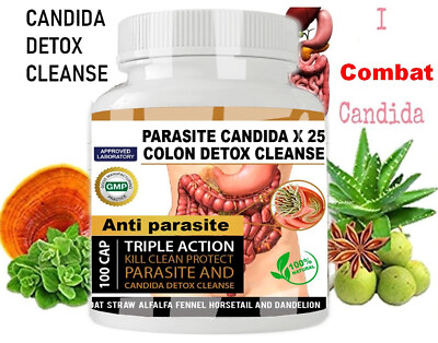 #ad Potent Candida Cleanse support capsules and Detox with Herbs Enzymes Yeast #1 $10.97