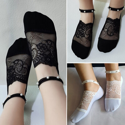 #ad Boat Focks Socks Short Lace Ankle Socks Floral Pearl Thin Breathable Women Ṅ $3.49