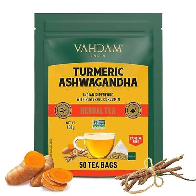 #ad VAHDAM ORGANICS Turmeric Ashwagandha Tea Bags 50 Count 100% Pure Pack Of 2 $44.99