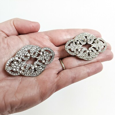 #ad Antique Art Deco Diamond Paste Rhinestone Silver Brooch Pin Matching Set $100.00