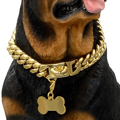 #ad Gold Dog Collar Big Dog Collar Stainless Steel Large Dog Outdoor Walking Chain $31.99