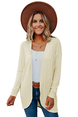 #ad Women Beige Open Front Rounded Hem Textured Knit Cardigan $31.95