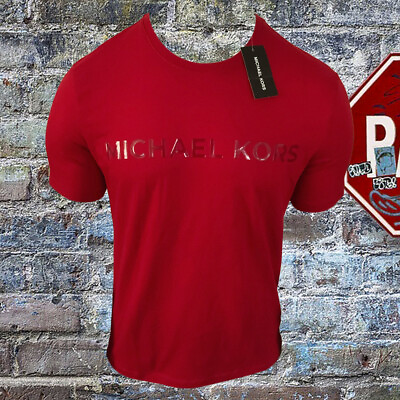 #ad NWT MICHAEL KORS MEN#x27;S RED CREW NECK SHORT SLEEVE T SHIRT SIZE S M L MSRP $58.99 $28.04