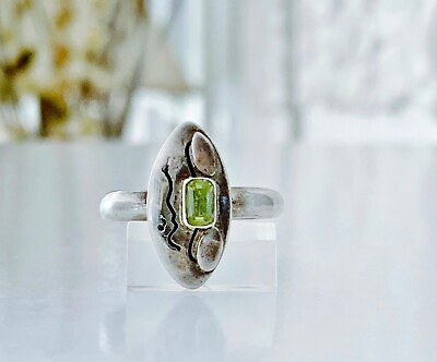 #ad Vintage Modernist gemstone sterling silver 925 peridot ring $34.50