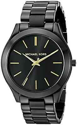 #ad Michael Kors Slim Runway Black Dial Black SS Quartz Unisex Watch MK3221 $64.99